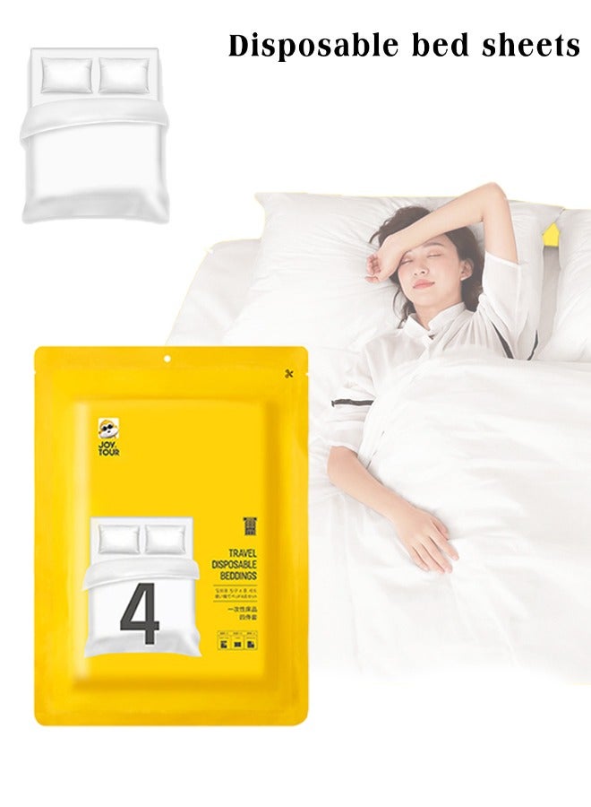 Disposable Bed Sheets for Travel, Portable Disposable Bedding Set with Bed Sheet*1/Quilt Cover*1/Pillowcases*2 Disposable Bed Sheets Size for Travel Business Trip Camping Hotel - Image 1